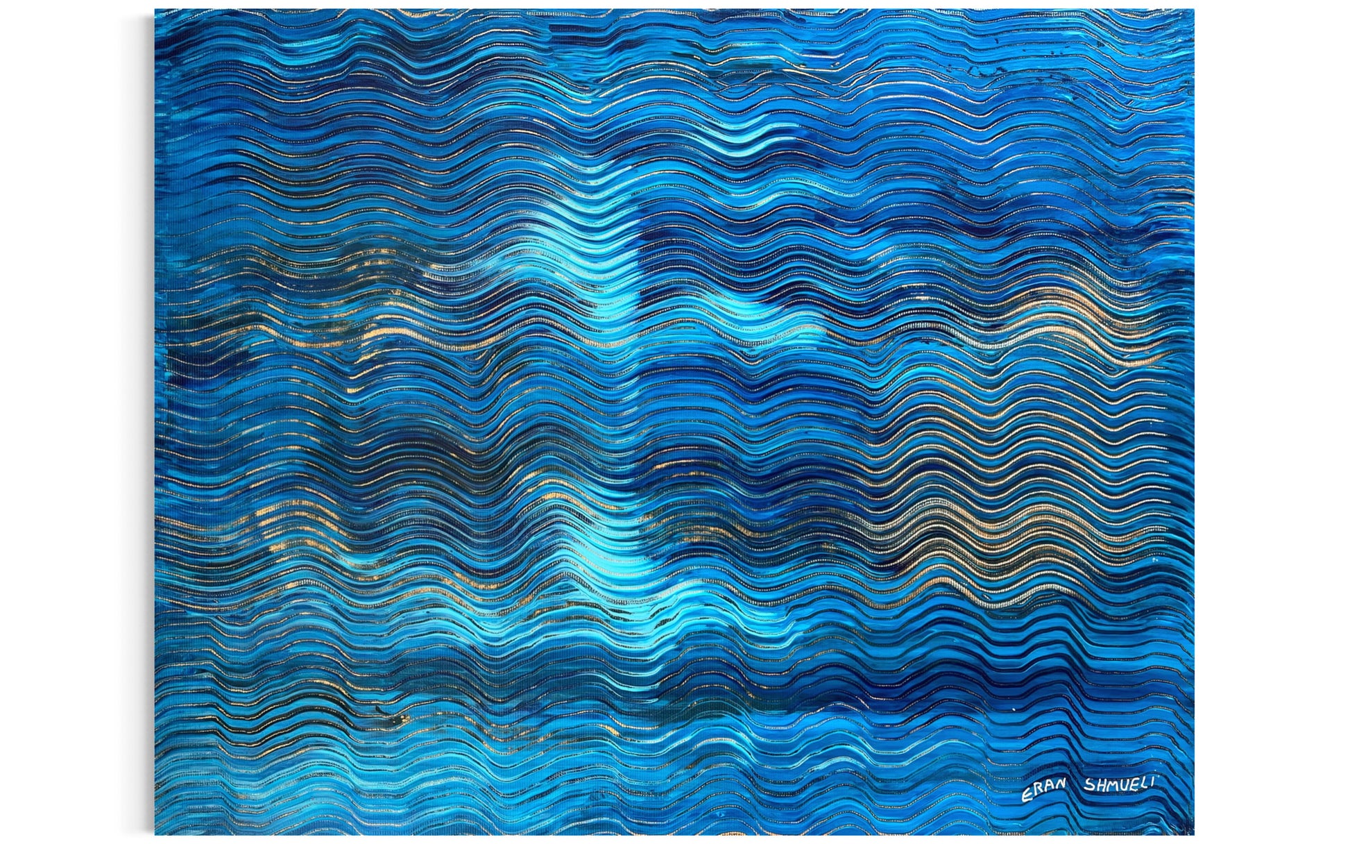 Original abstract painting on canvas by Eran Shmueli inspired by ocean waves and movement