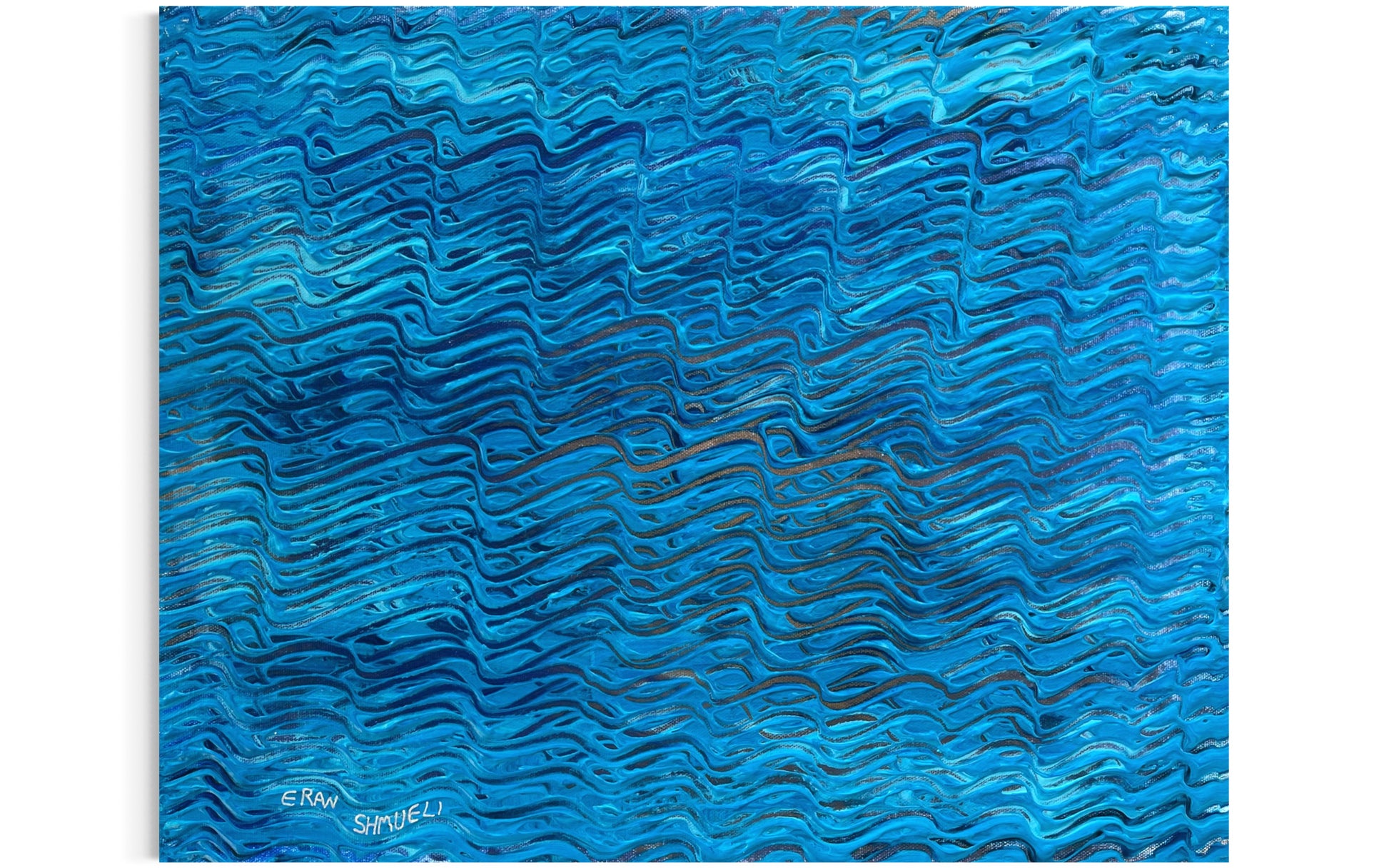 Original abstract painting on canvas by Eran Shmueli inspired by ocean waves and continuous movement