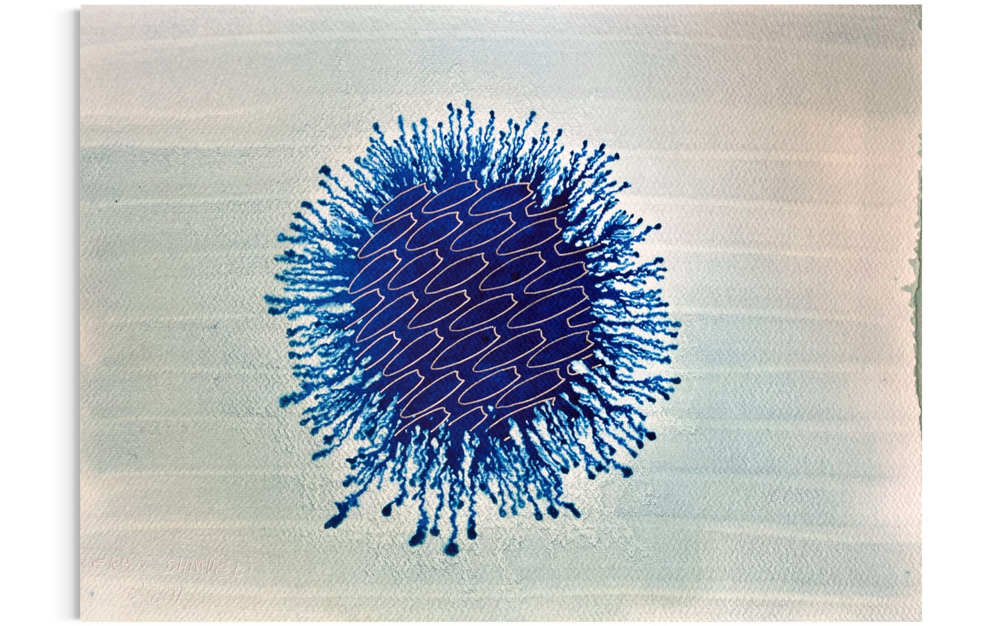 Original acrylic painting by Eran Shmueli in blue tones inspired by water