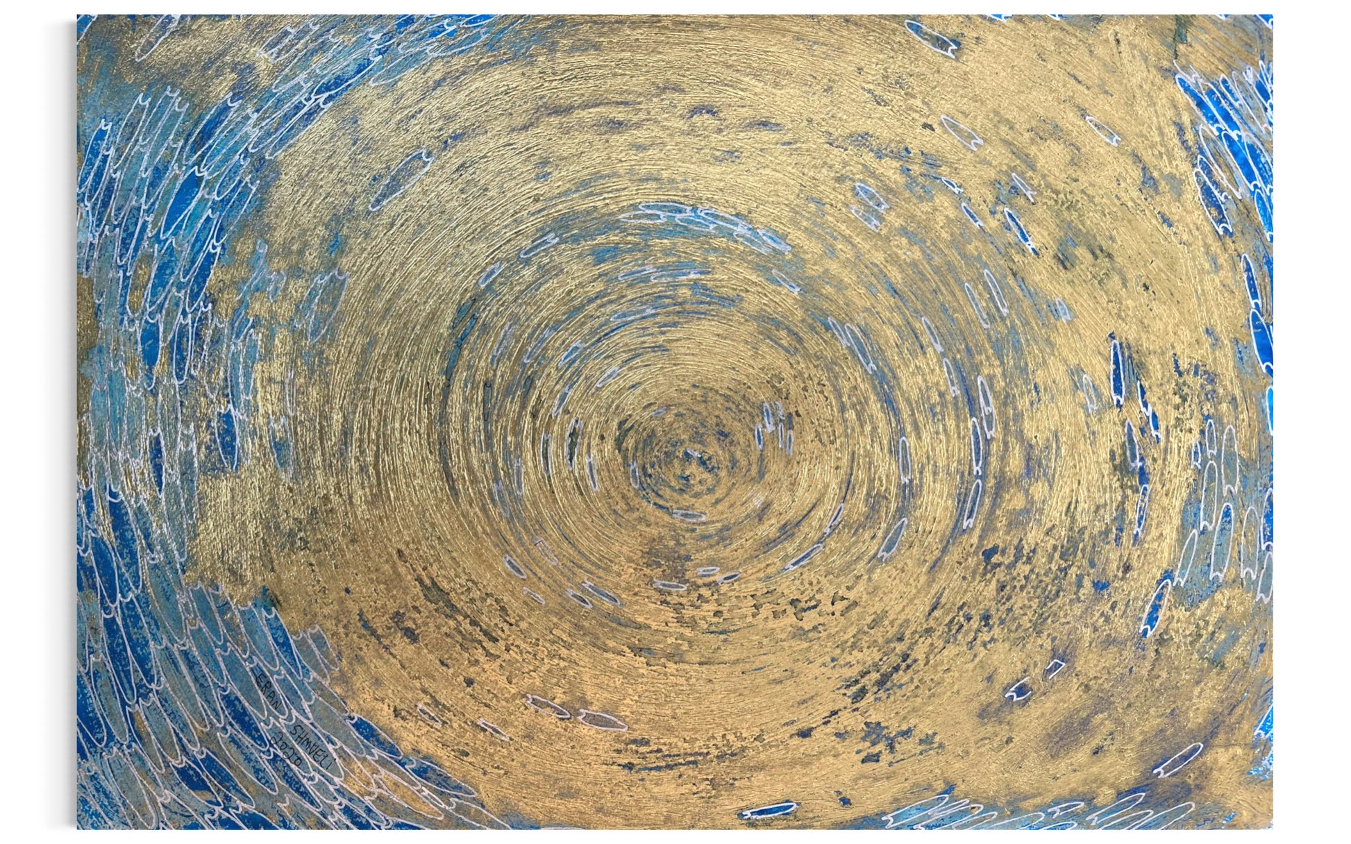 Abstract blue artwork by Eran Shmueli inspired by the Mediterranean Sea